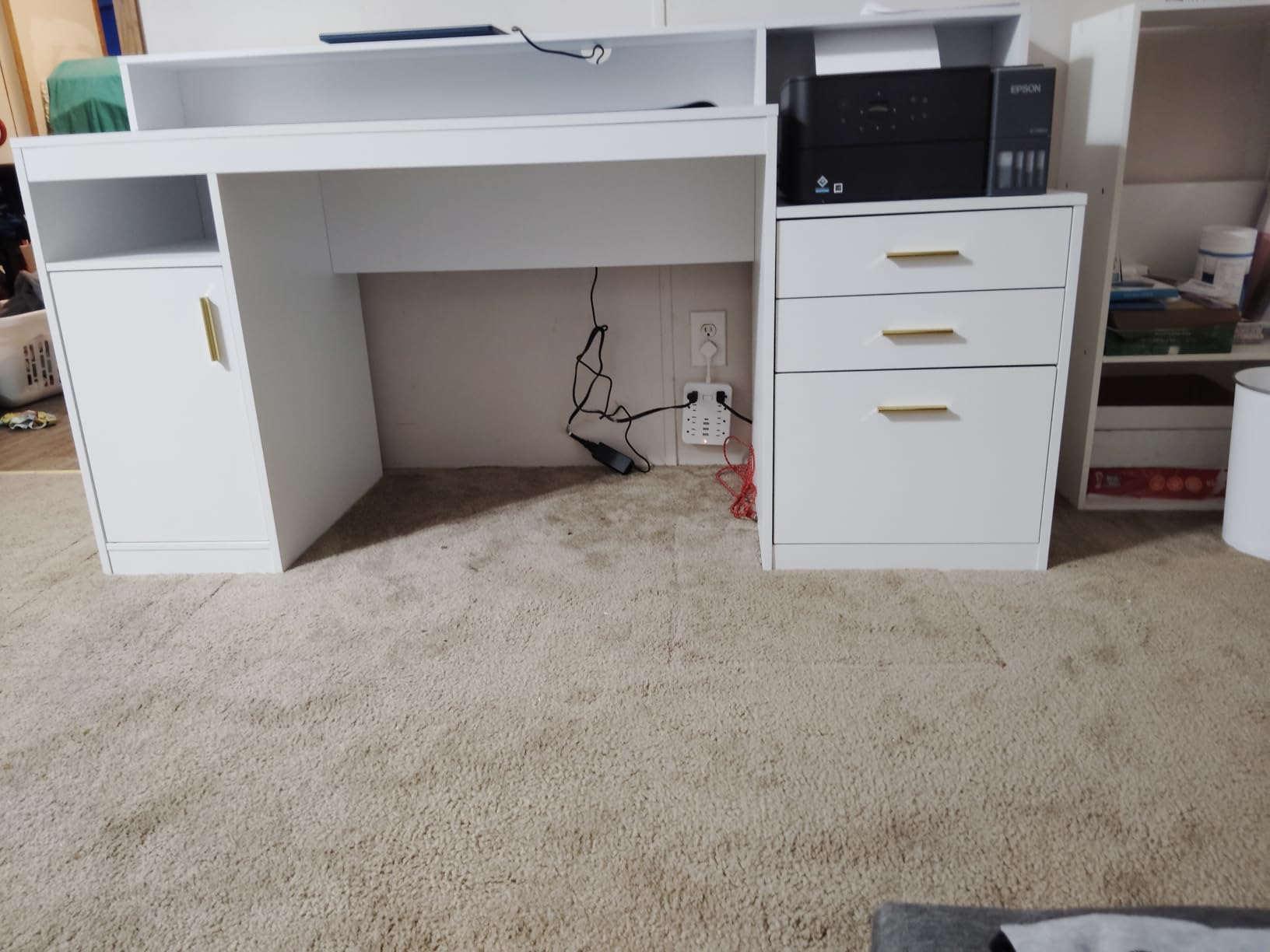 YOMILUVE Computer Desk with 3 Drawers & Storage Shelves, 65 Inch Home Office Desk with File Drawer & Cabinet, Writing Study Desks with Monitor Stand & Printer Shelf, Executive Desk, Brown and Black customer photo 1
