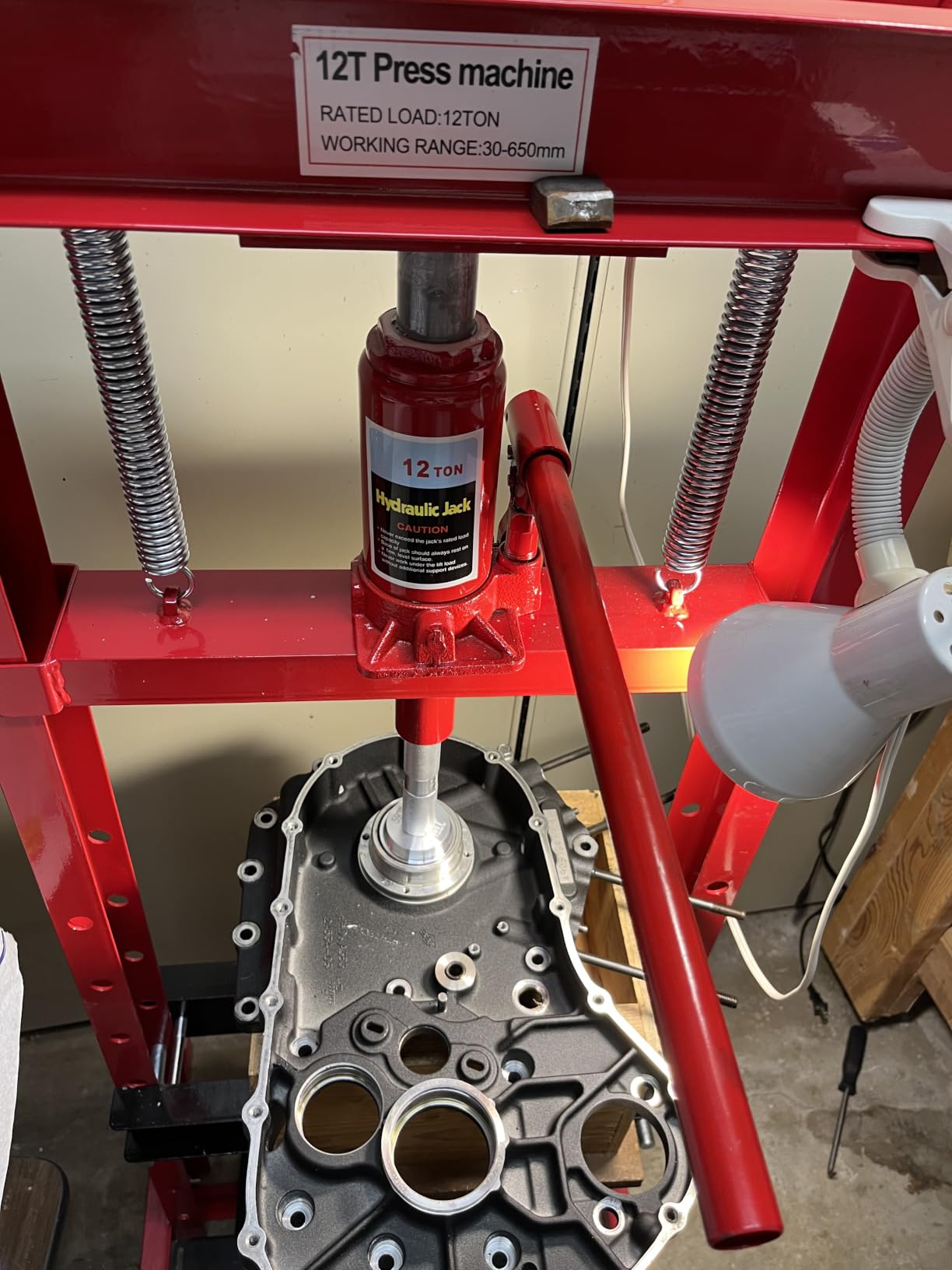 DEXSO 12 Ton H-Frame Hydraulic Shop Press, Red | H-frame press, adjustable height, fitted with movable plates, ideal for garage and professional workshop customer photo 1