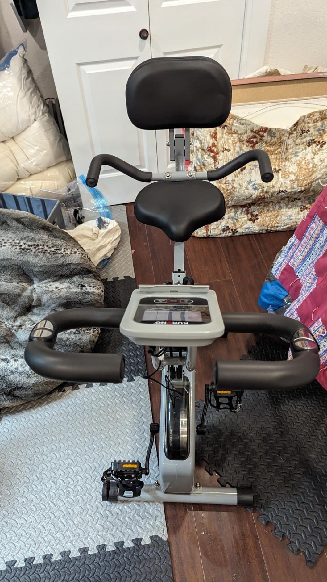 Folding Exercise Bike, 5-in-1 Stationary Bike for Home with Backrest, Upright and Recumbent Modes, 16-Level Magnetic Resistance, 8-Position Seat, Arm and Leg Resistance Bands, LCD Monitor customer photo 1