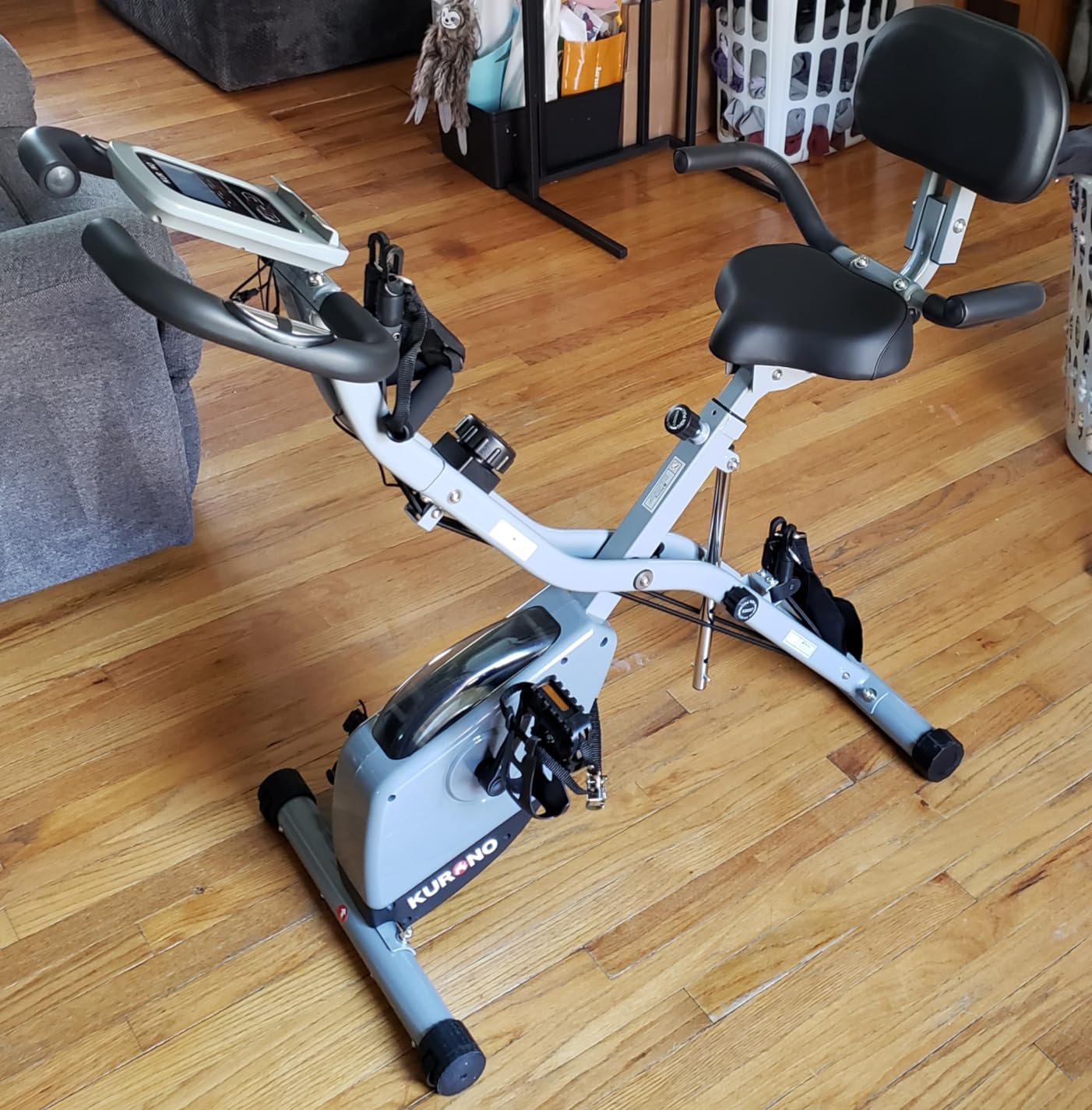 Folding Exercise Bike, 5-in-1 Stationary Bike for Home with Backrest, Upright and Recumbent Modes, 16-Level Magnetic Resistance, 8-Position Seat, Arm and Leg Resistance Bands, LCD Monitor customer photo 2
