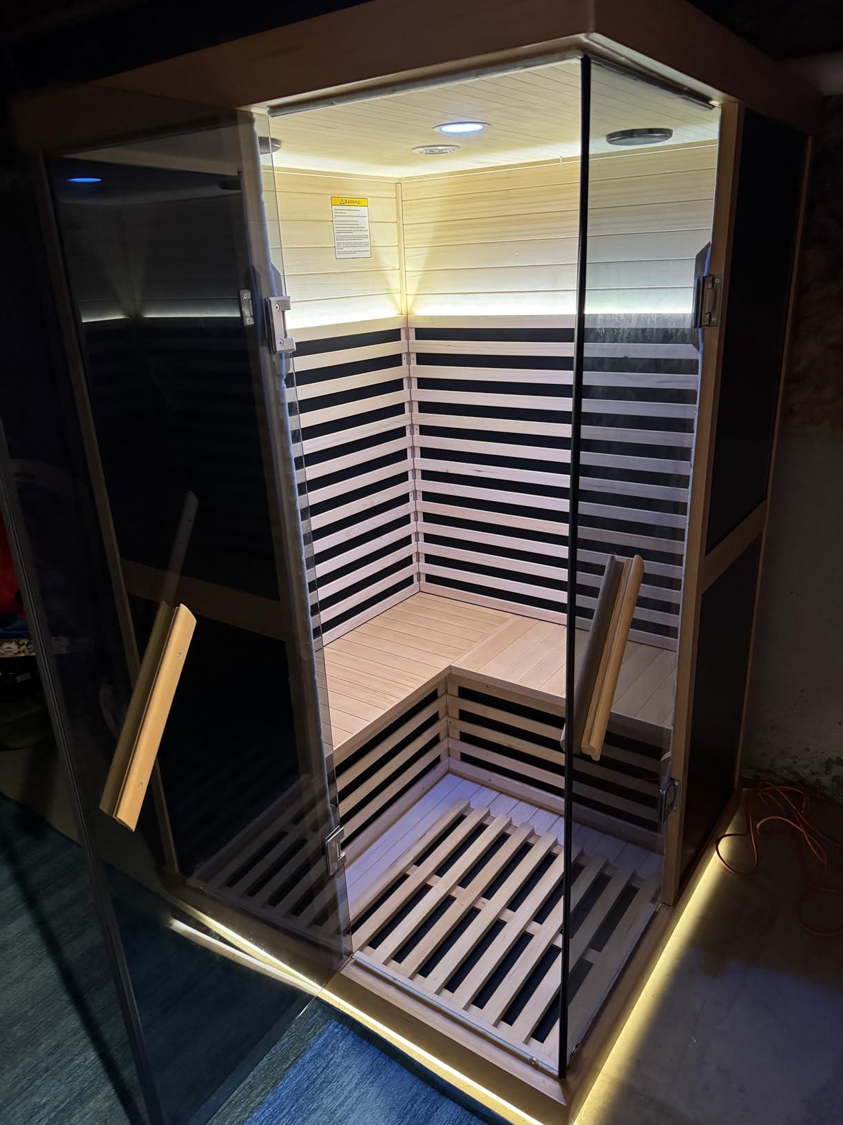 Steam Sauna, 2-4 Person Traditional Indoor Sauna with 3KW/240V Stove Heater | Chilean Pine Wood Sauna Room with Wooden Barrel and Spoon, Sauna Stone, Hygrometer, Cup Holder, LED Lighting, Speaker customer photo 2