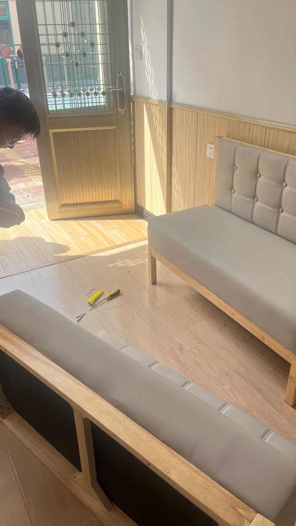 Dining Bench with Back, Booth Seating, Dark Gray PU Leather, 47.2in customer photo 1