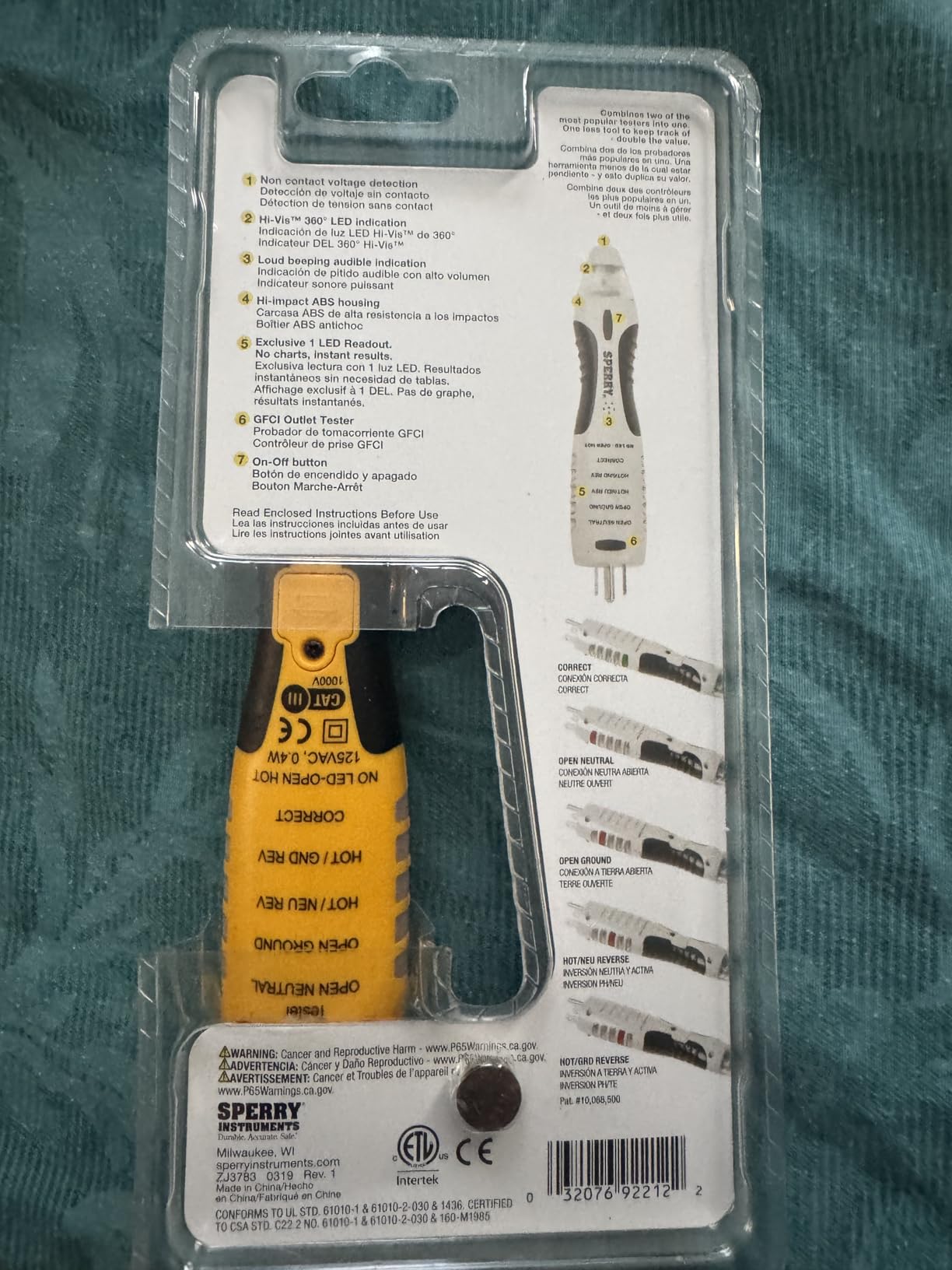 Sperry Instruments VD7504GFI DualCheck 2-in-1 Non-Contact Voltage Detector + GFCI Outlet Circuit Analyzer, 360° Visual & Audible Indicators, 50-1000V AC, 250 lb. Crush Rating customer photo 1