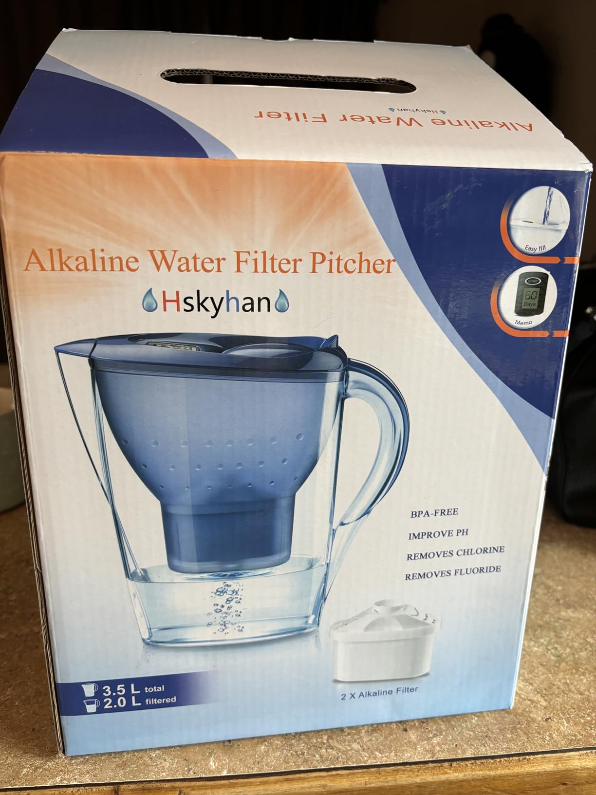 Hskyhan Alkaline Water Filter Pitcher - 3.5 Liters Improve PH, 2 Filters Included, BPA Free, 7 Stage Filteration System to Purify, Blue customer photo 2
