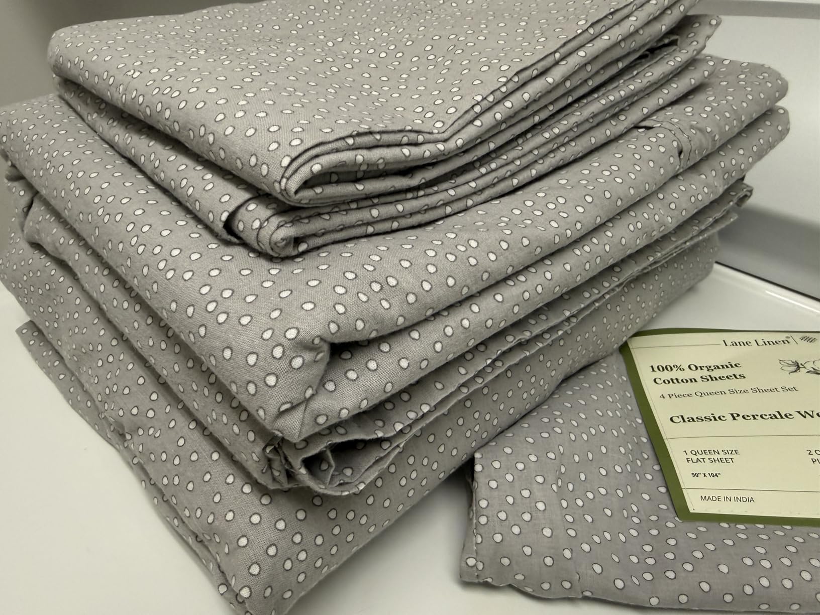 LANE LINEN Queen Sheets 100% Organic Cotton 4pc Percale Cooling - White customer photo 1