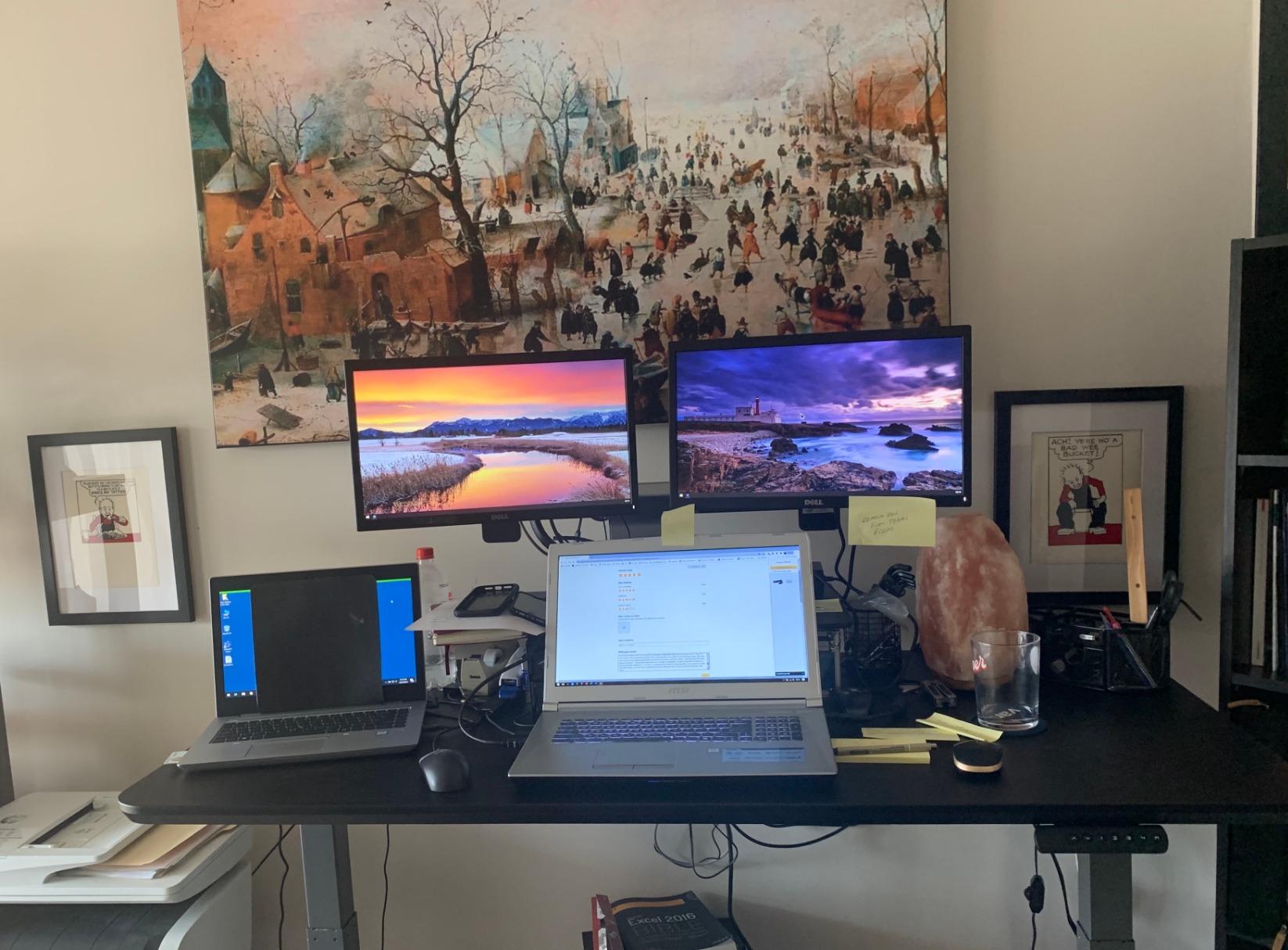 Vari Classic Electric Standing Desk - VariDesk Height Adjustable Sit/Stand Desk - Dual Motor with Memory Presets, Stable T-Style Legs - Gaming or Home Office Workstation - 60”x30”, Butcher Block customer photo 1
