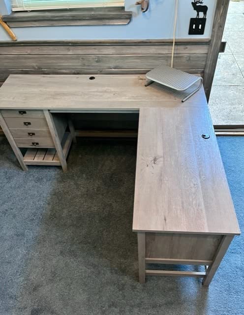 Sauder Cottage Road L Shaped Desk with Drawers, Home Office Desk, File Cabinet Storage, Cable Management, Raven Oak Finish, Standard customer photo 2