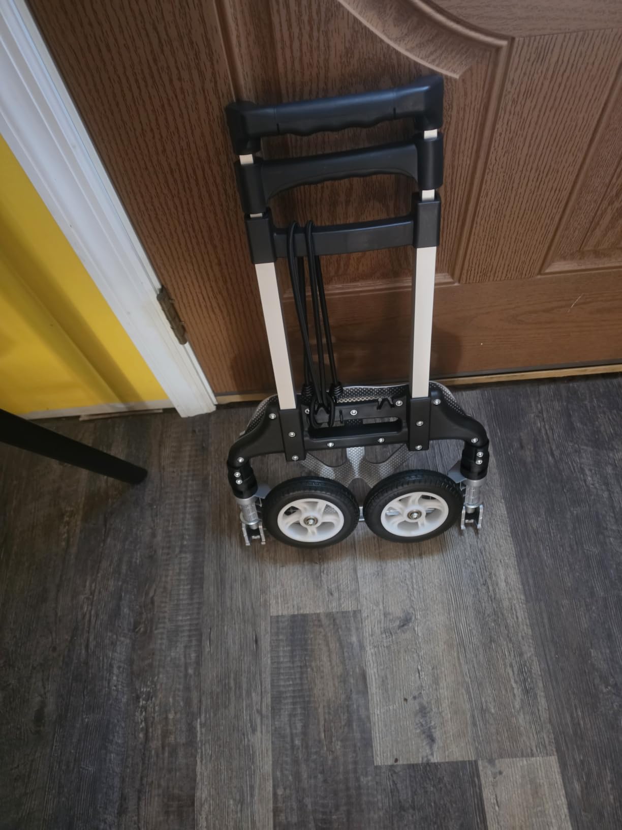 Folding Hand Truck Portable Foldable Hand Trolley Dolly Cart Aluminum Luggage Cart Black MAX Load 180 lbs, with Black Bungee Cord, Telescoping Handle,Solid Aluminium Wheel suspensions, Double Bearings customer photo 2