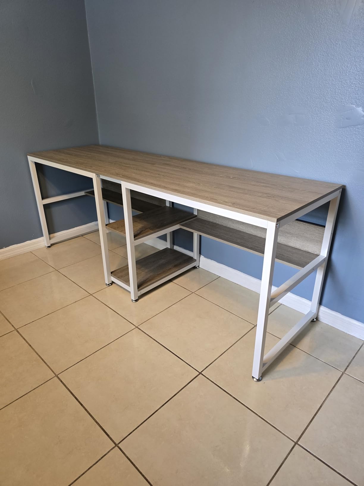 Tribesigns Two Person Desk with Bookshelf, 78.7 Computer Office Double Desk for Two Person, Rustic Writing Desk Workstation with Shelf for Home Office (White) customer photo 1