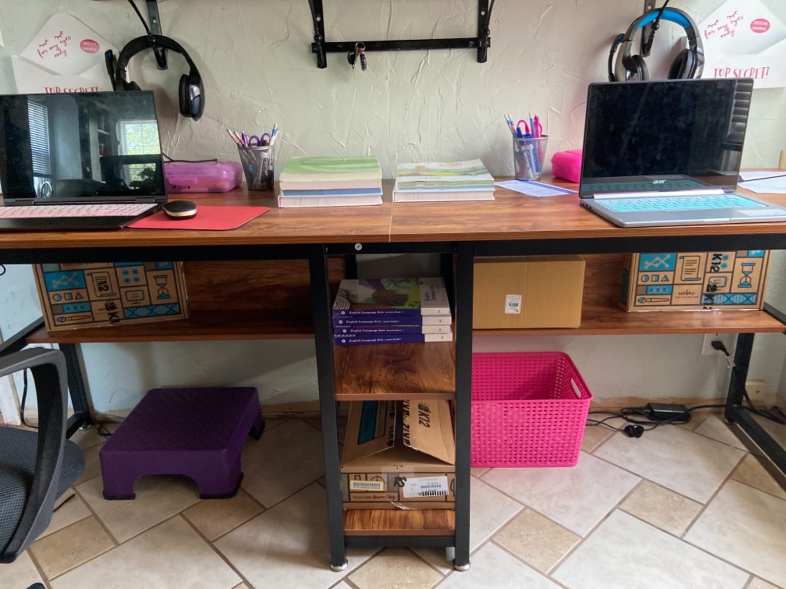 Tribesigns Two Person Desk with Bookshelf, 78.7 Computer Office Double Desk for Two Person, Rustic Writing Desk Workstation with Shelf for Home Office (White) customer photo 2