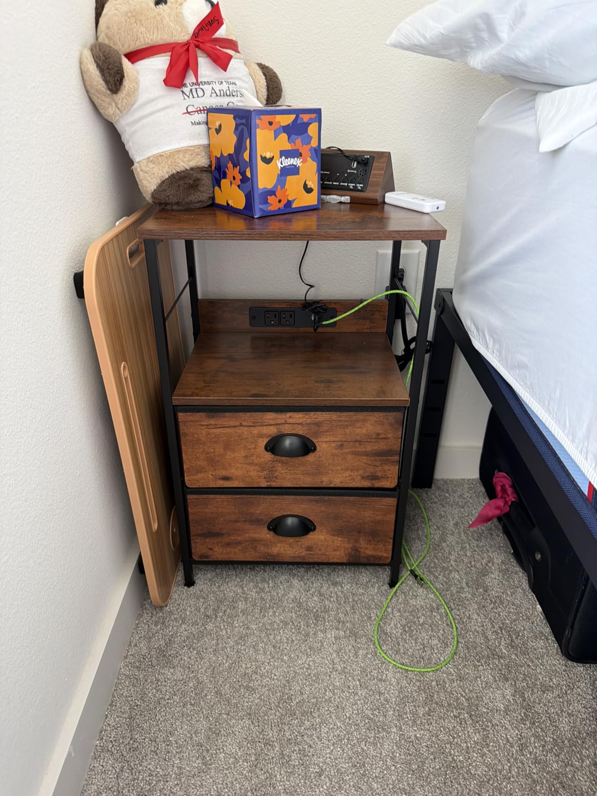 Furologee Night Stand with Charging Station, 2 Fabric Drawers, White customer photo 1