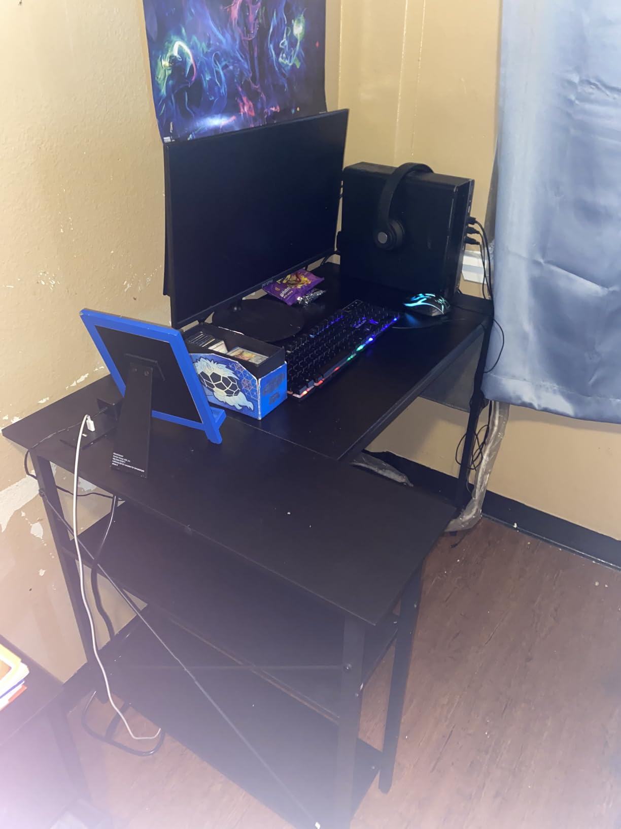 TIQLAB Gaming Desk with Power Outlets - 40 inch L Shaped Computer Desk, Reversible Design Small Corner Desk, Bookshelf Workstation for Work Study Play Home Office, Black customer photo 1