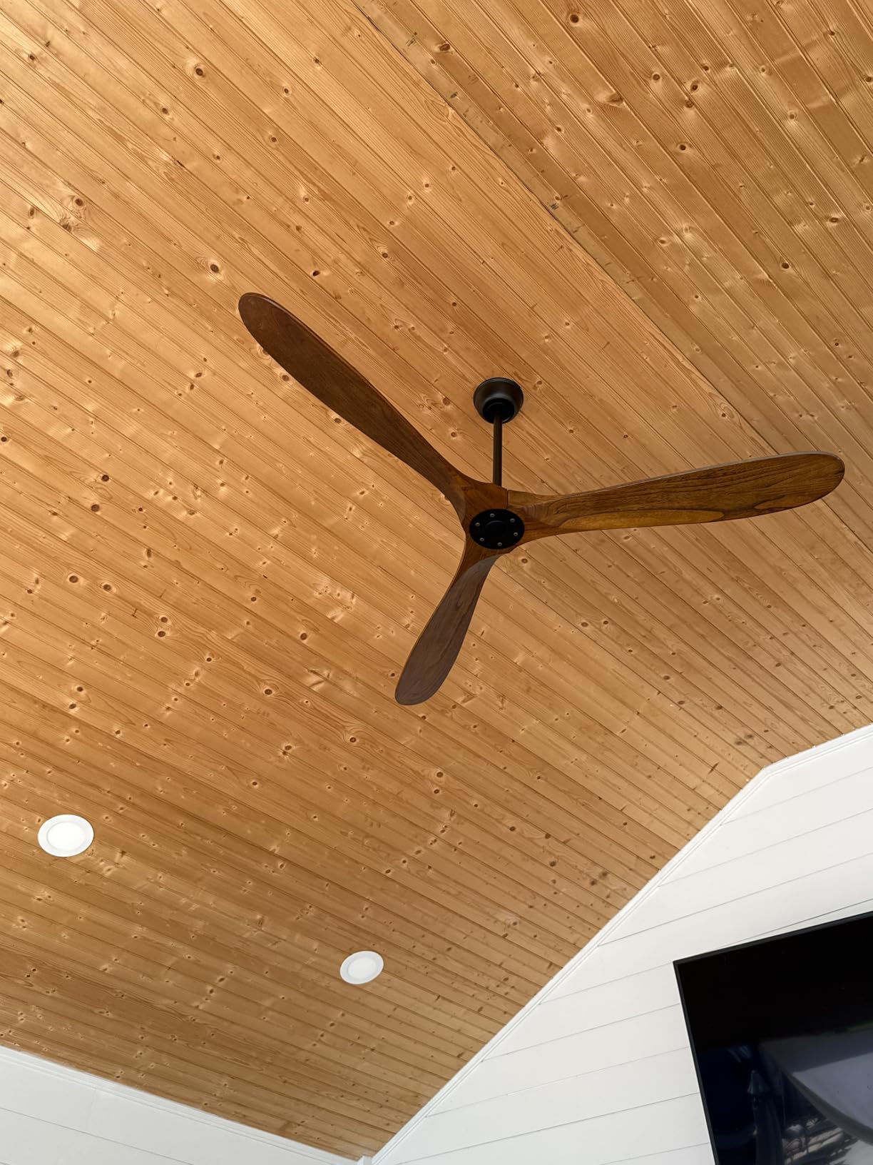 52 Inch Black Outdoor Ceiling Fan No Light, 3 Blade Wood Propeller Ceiling Fans for Patios, Wet Rated Indoor Ceiling Fan without Light for Living Room Bedroom with Remote customer photo 2