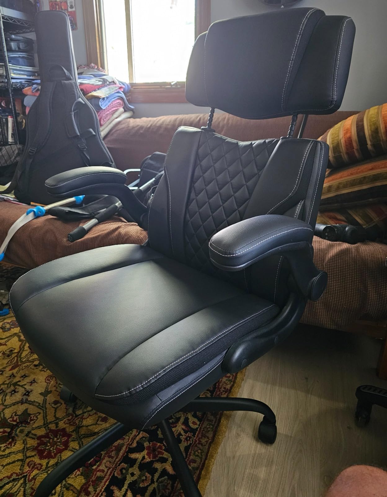 Office Chair Flip Up Arms, Executive Leather Office Chair Ergonomic Desk Chair with Lumbar Support, Adjustable Headrest, Computer Chair Home Office Desk Chair with Rocking Function customer photo 1