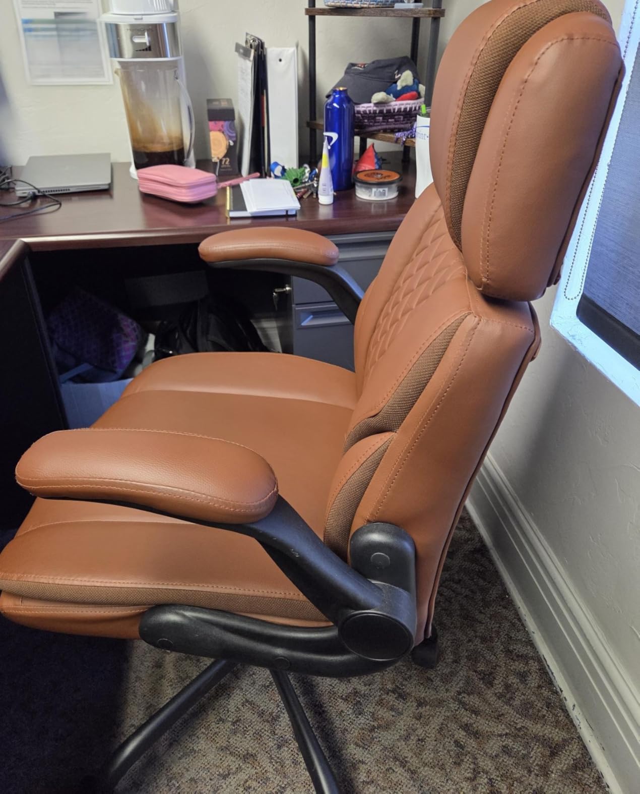 Office Chair Flip Up Arms, Executive Leather Office Chair Ergonomic Desk Chair with Lumbar Support, Adjustable Headrest, Computer Chair Home Office Desk Chair with Rocking Function customer photo 2