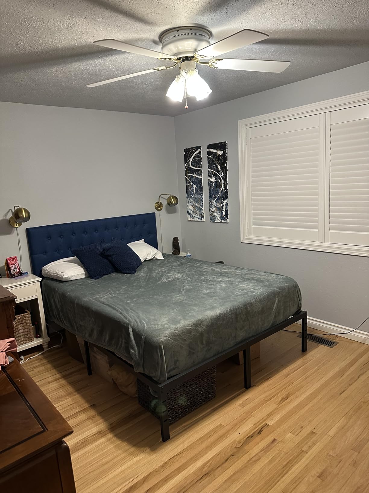 Tufted Upholstered Headboard King Size, Adjustable Height 37- 51 in, Beige customer photo 2