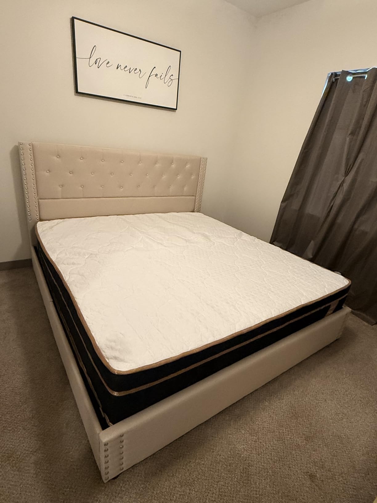 LARMACE King Size Bed Frame with 4 Storage Drawers and Tufted Headboard Linen Upholstered Platform Bed Frame with Heavy Duty Wood Slats, No Box Spring Needed, Easy Assembly, Beige customer photo 2