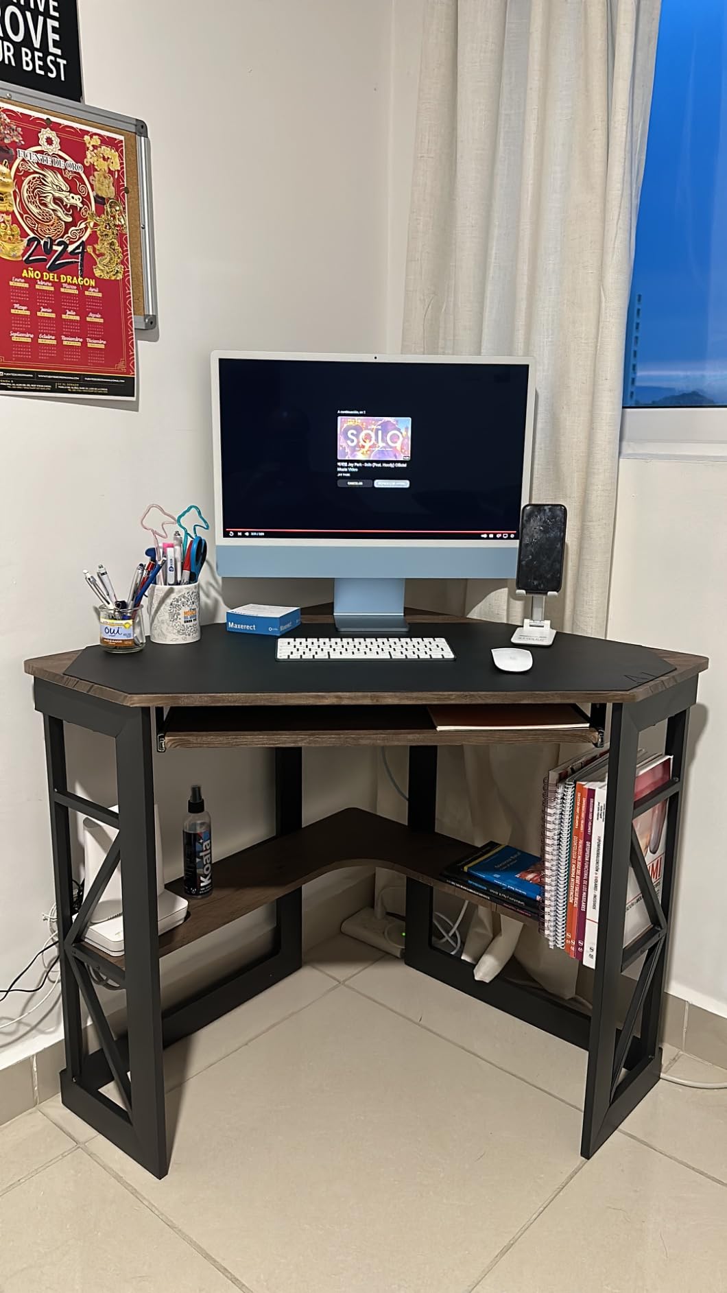 VECELO Corner Computer Desk 41 x 30 inches with Smooth Keyboard & Storage Shelves for Home Office Workstation,Rustic Brown customer photo 1