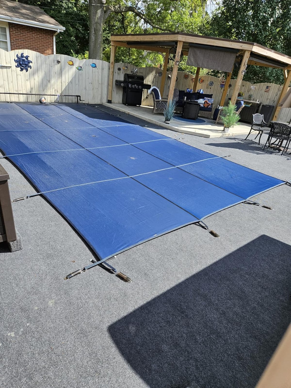 Inground Pool Cover Safety Fits Rectangle Swimming Pool, Mesh Solid Pool Cover for Inground Pools,Winter Pool Safety Cover Includes Safety Net and Installation Tools Blue (Blue, Fits 16x32ft Pools) customer photo 1