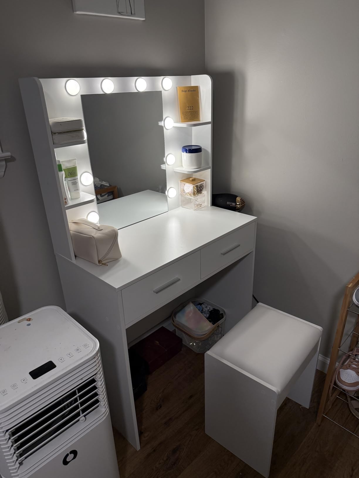 Furmax Makeup Vanity Desk with Mirror and Power Outlet, White customer photo 1