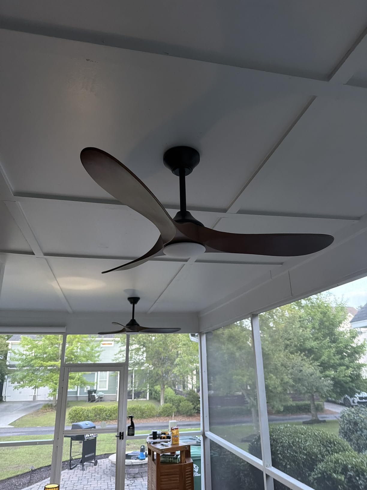 52 inch (2026 Upgrade) Outdoor Ceiling Fan with Light-Glass Lamp,3 Blade handcrafted Wood Propeller Ceiling Fans with Lights & Remote,Exterior Damp Rated High CFM Ceiling Fans Modern Smart APP, Walnut customer photo 2