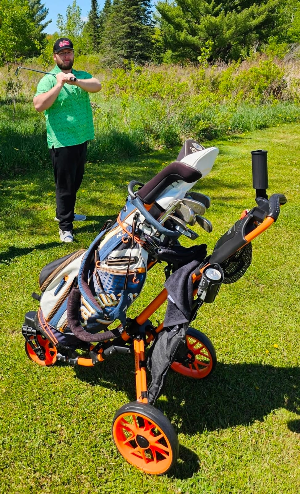 FLAGTAG Golf Push Cart 3 Wheel with 360 Swivel Front Wheel,Lightweight and Foldable Walking Golf Cart，One-Click Foldable,with Foot Brake customer photo 2