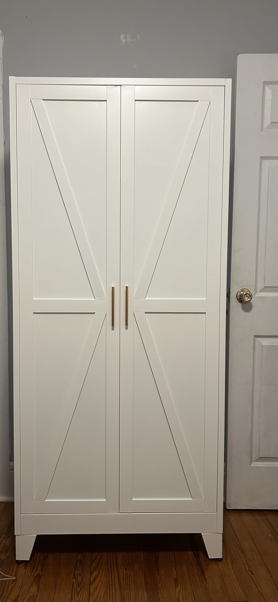 COFaR Wardrobe Closet with Doors, Metal Bedroom Armoire with Adjustable Hanging Rod and Shelves, Farmhouse Broom Closet Storage Cabinet for Garage Laundry Office, 70.87