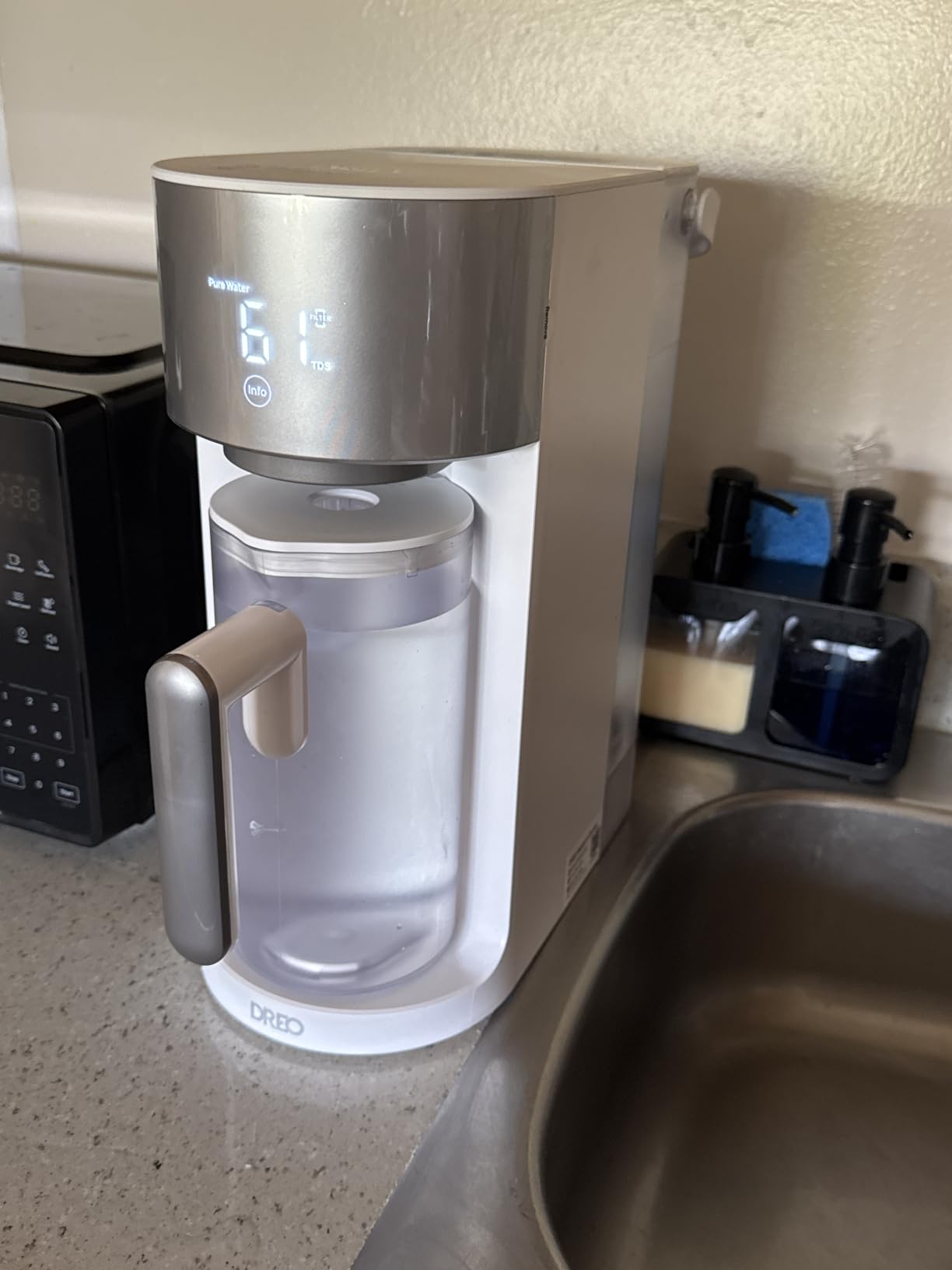 DREO Reverse Osmosis Water Filter Countertop, RO Filtration System, 3:1 Pure to Drain, TDS & Filter Life & 2 Autofill Pitchers, Install-Free, Self-Cleaning Water Purifier, RO Water Filter customer photo 1